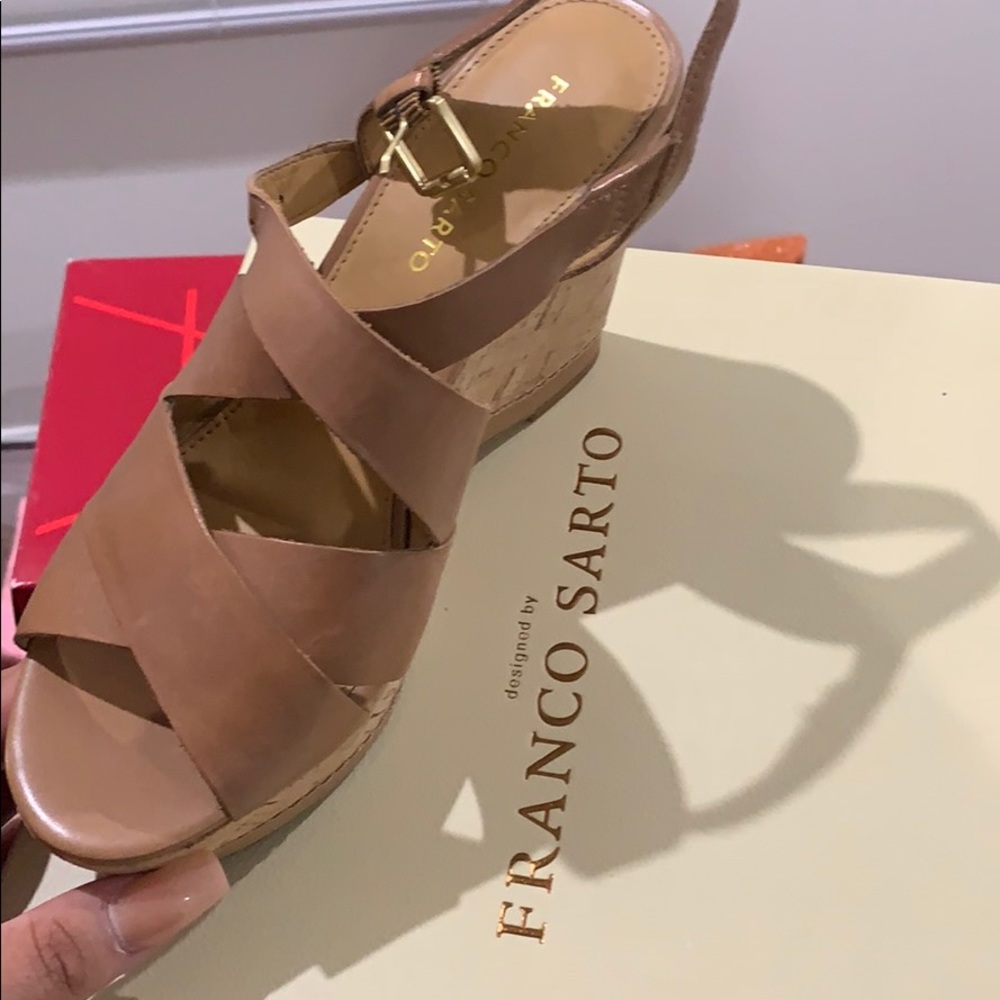 Brown peep toe wedges